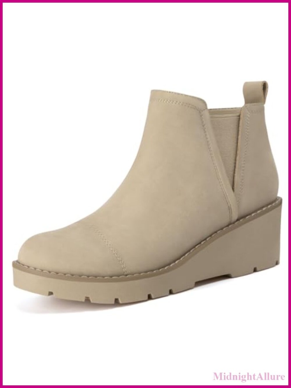 Women's Low Heel Platform Wedge Ankle Boots Nubuck Leather Chelsea